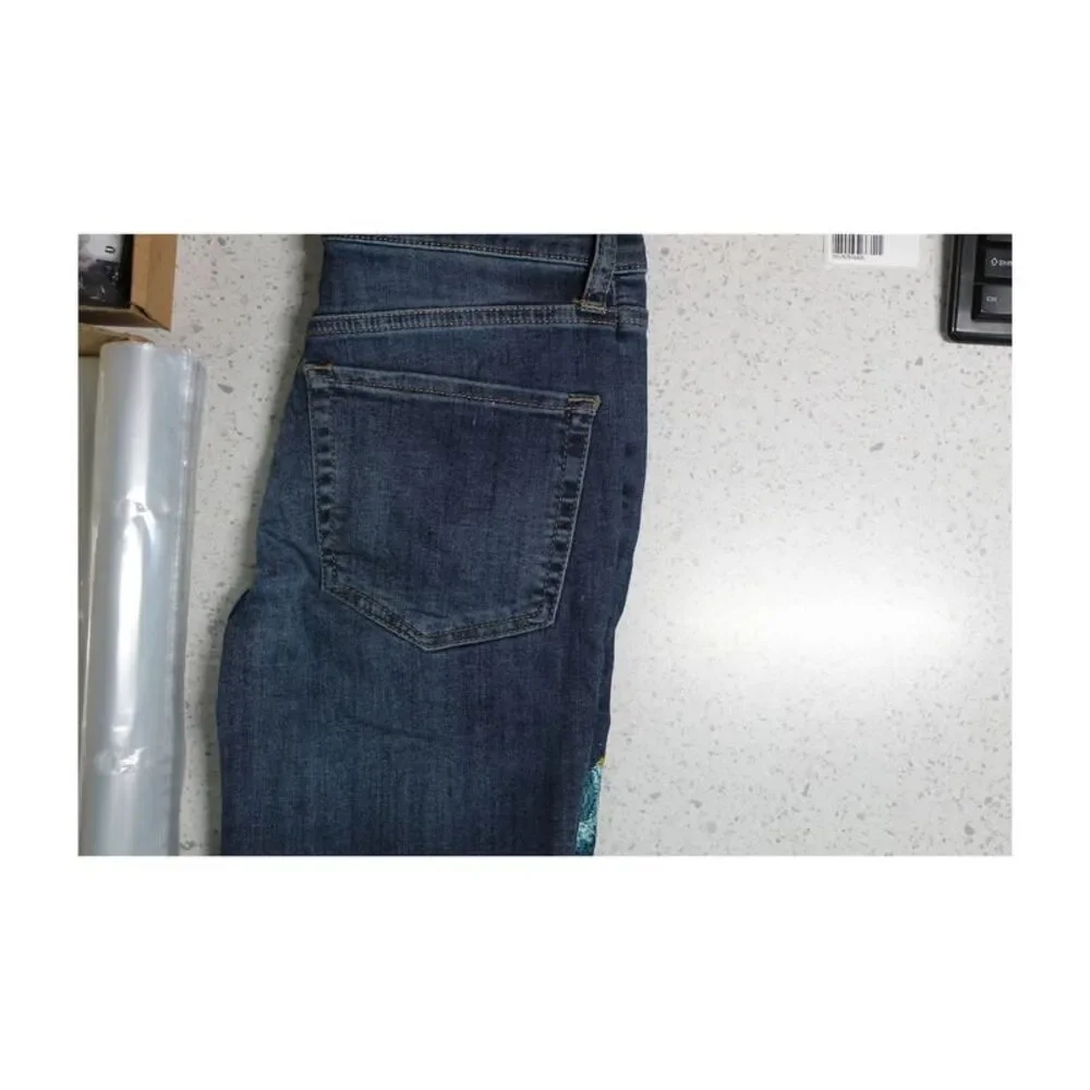 Free People Womens Embroidered Tapered Skinny Jeans, Blue, 24, DM - Picture 2 of 2